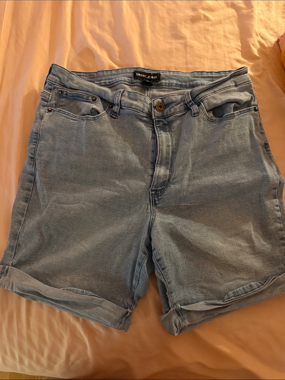 DKNY Light Blue Rolled-Hem Denim Shorts